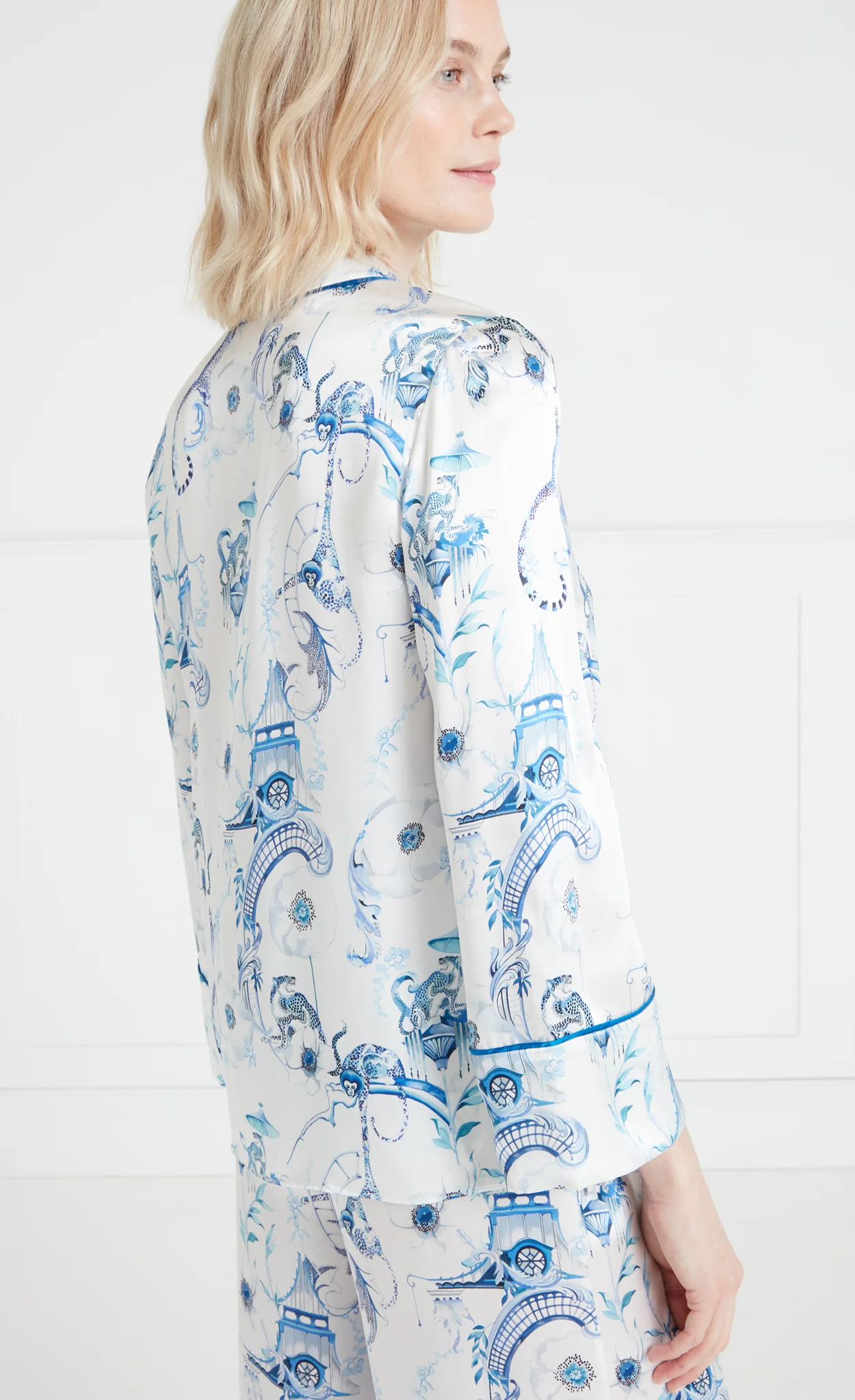 Aphrodite Long Sleeve Pyjama Top - White & Blue Euphoria - Image 5