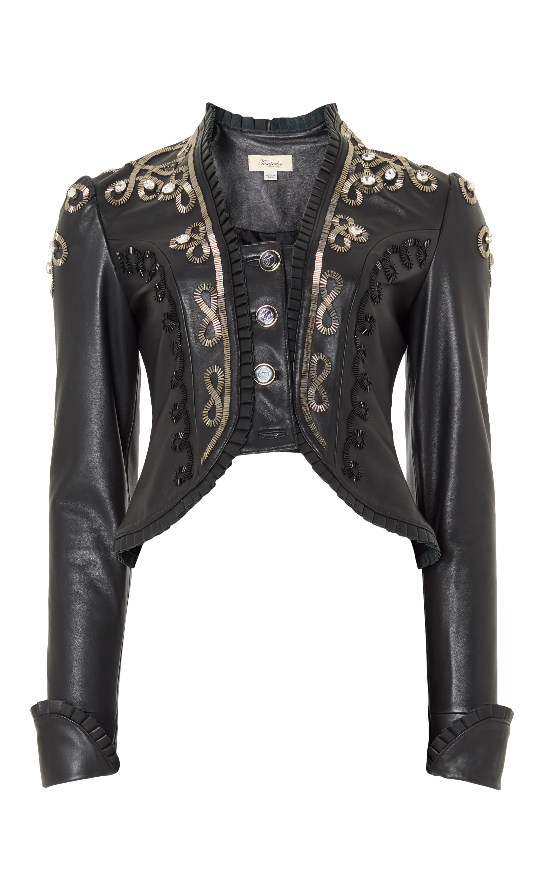Balthazar Leather Embroidery Jacket - Black