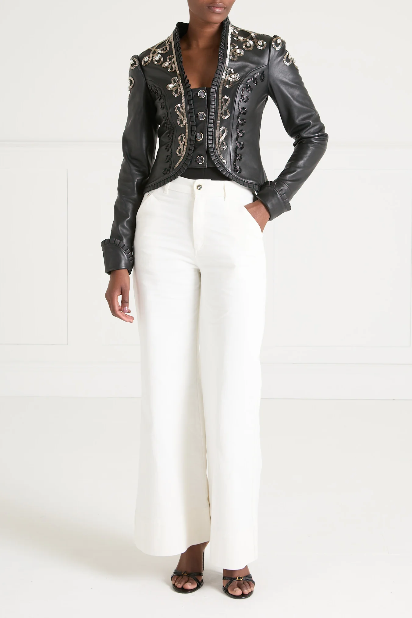 Balthazar Leather Embroidery Jacket - Black - Image 8
