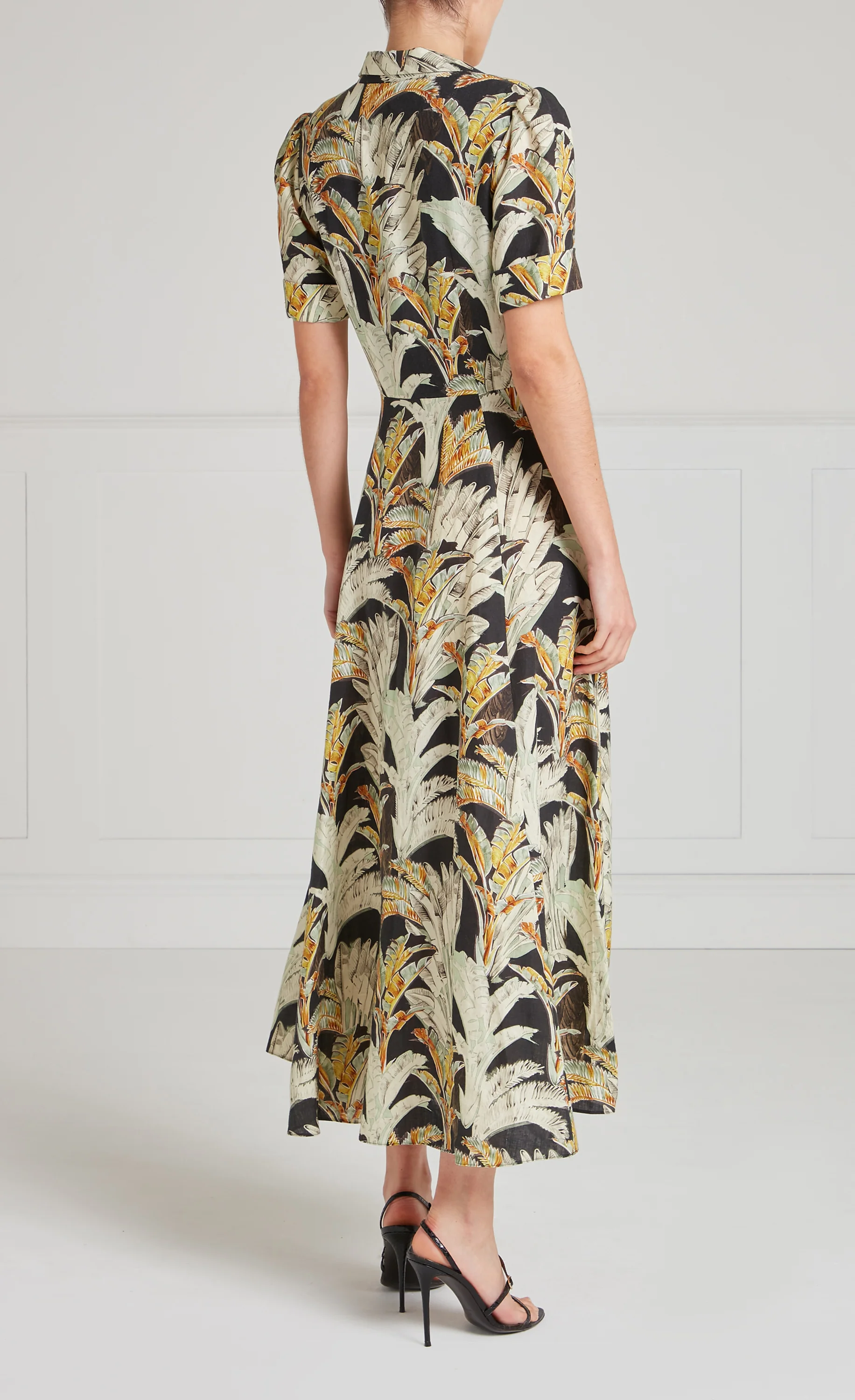 Baxter Linen Sleeved Dress - Black & Khaki - Image 5