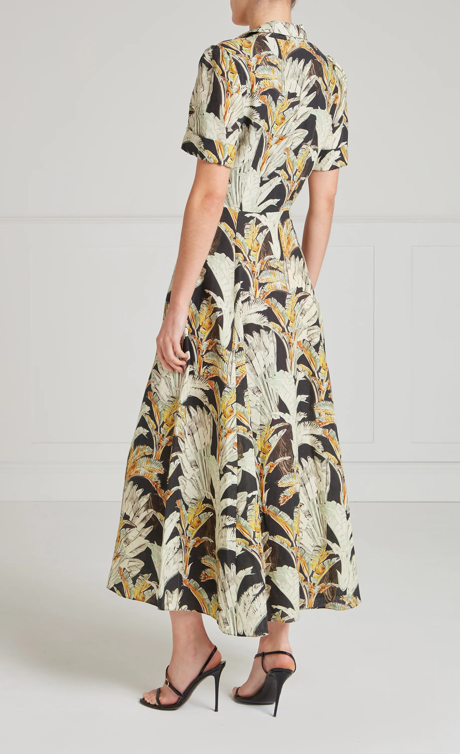 Baxter Linen Sleeved Dress - Black & Khaki - Image 6