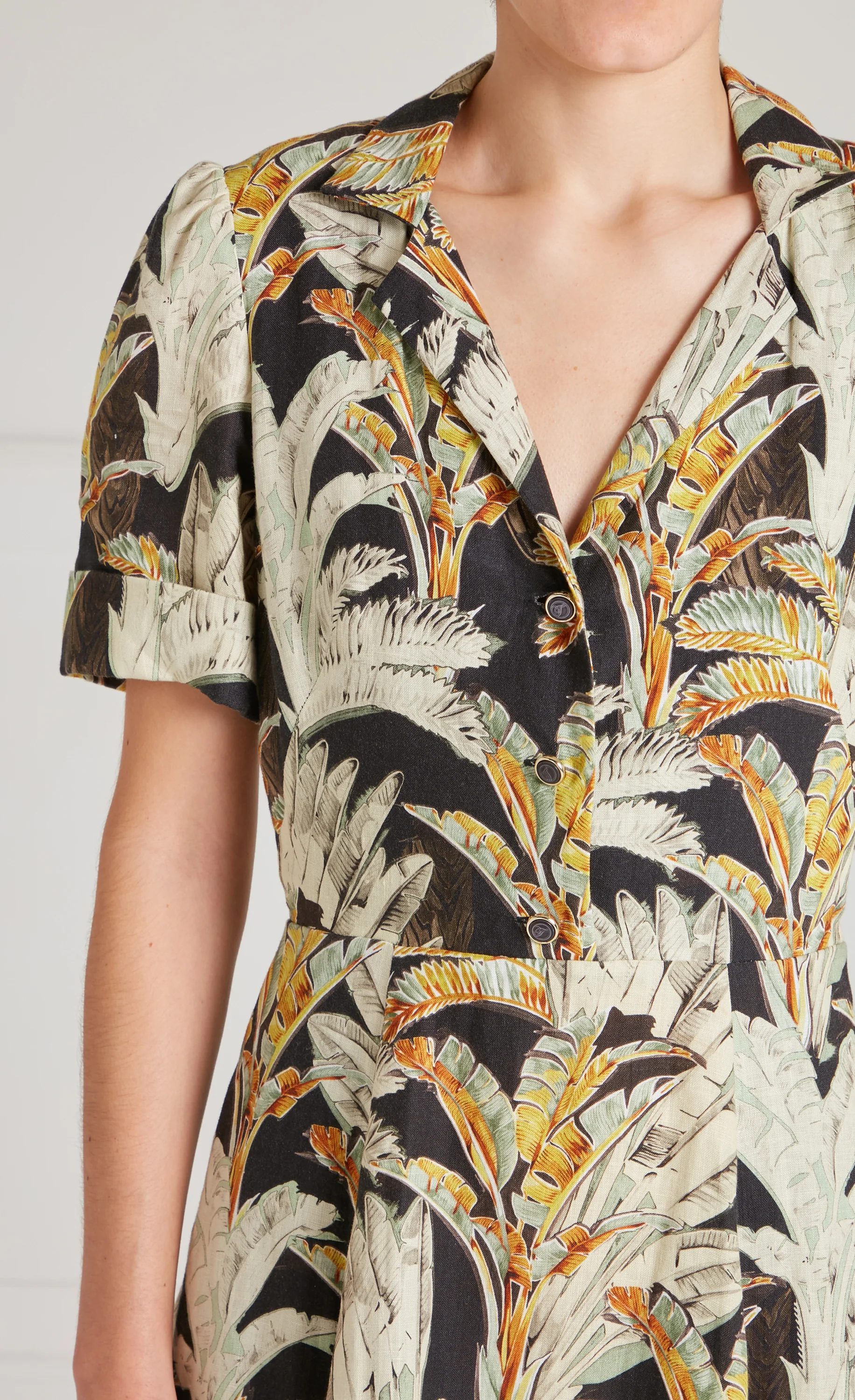 Baxter Linen Sleeved Dress - Black & Khaki - Image 7