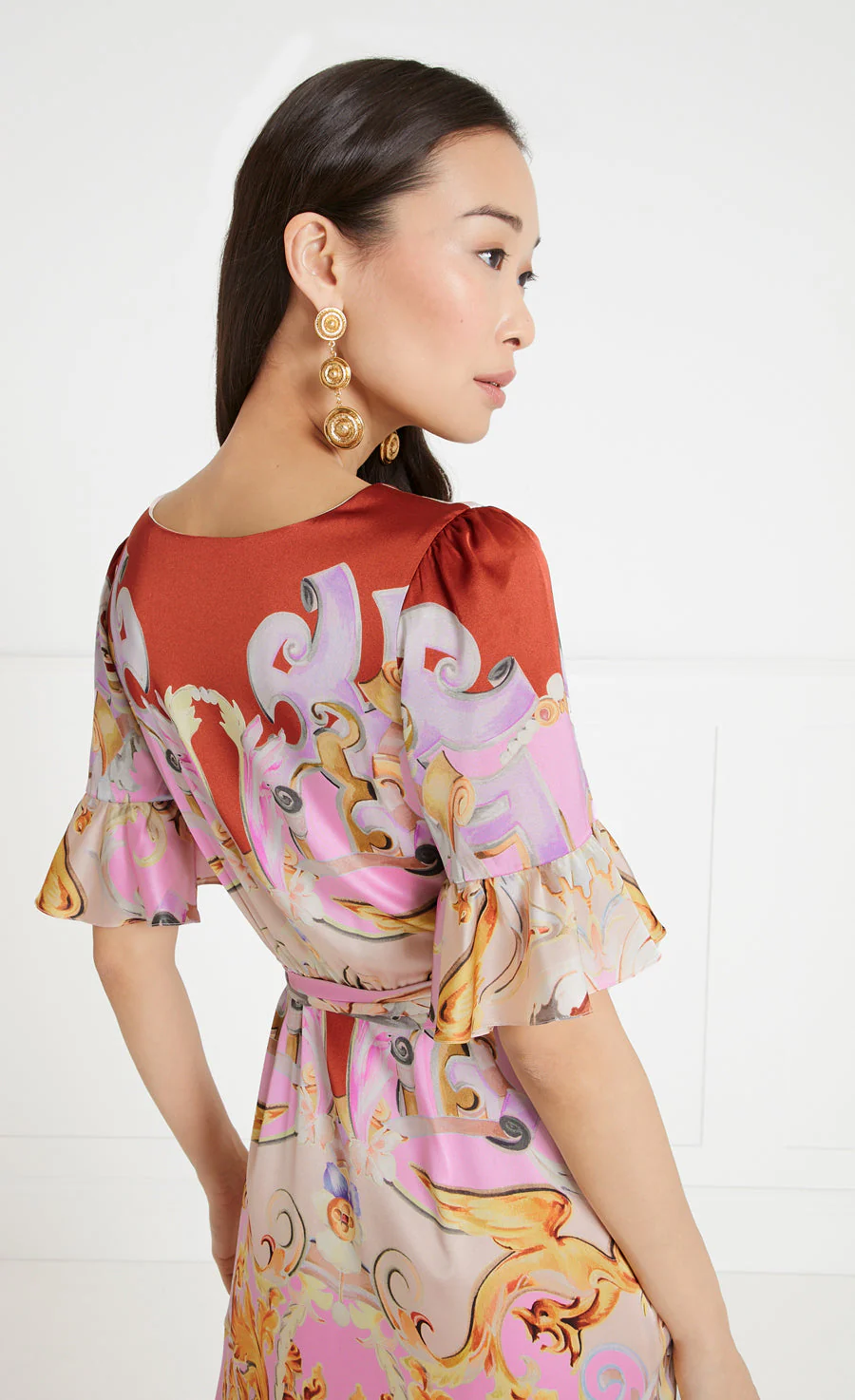 Carline Print Wrap Dress - Rose Pink - Image 5