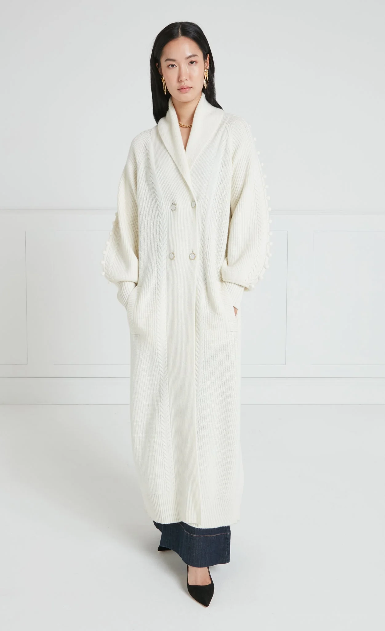 Chrissie Knit Coat - Cream - Image 3