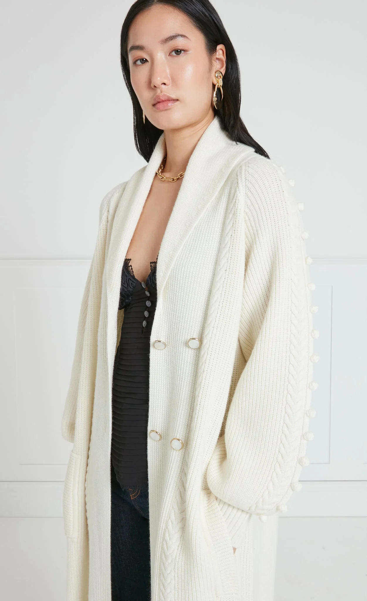 Chrissie Knit Coat - Cream - Image 7