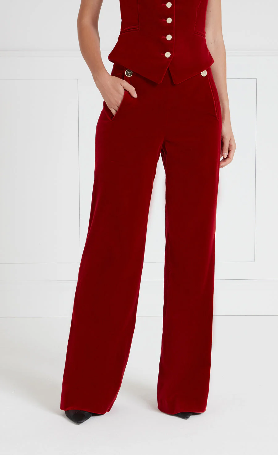 Clove Velvet Waisted Trousers - Scarlet - Image 4