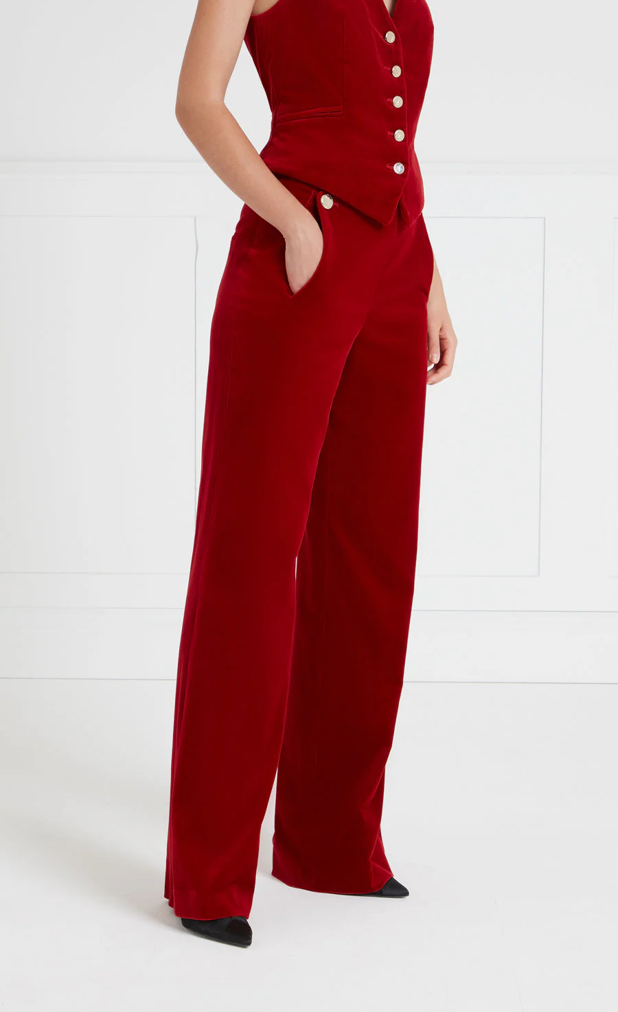 Clove Velvet Waisted Trousers - Scarlet - Image 5