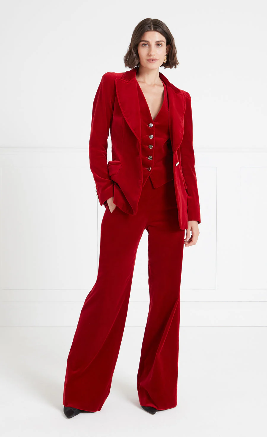 Clove Velvet Waisted Trousers - Scarlet - Image 7