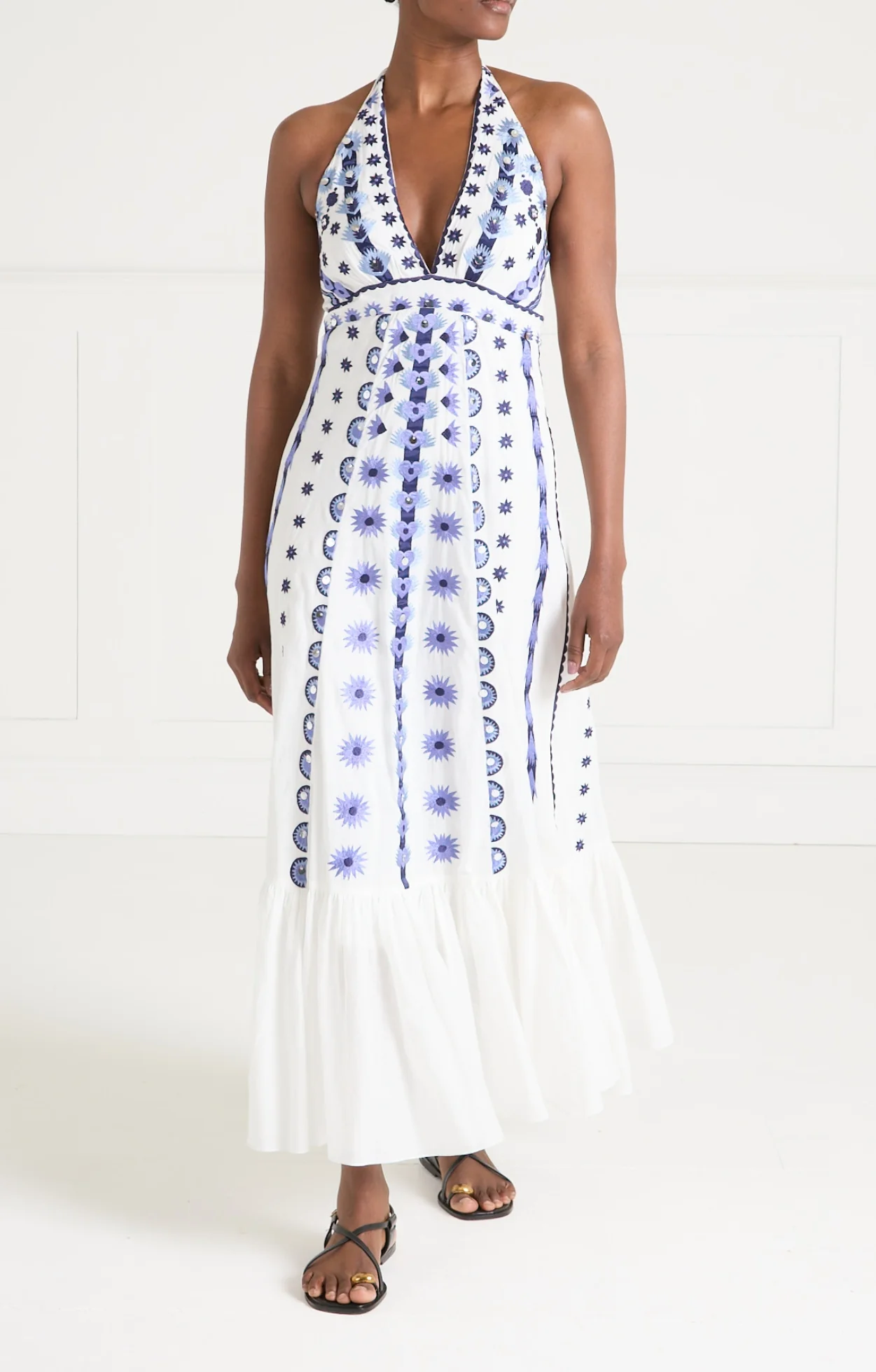 Edith Halter Dress - White & Blue - Image 2