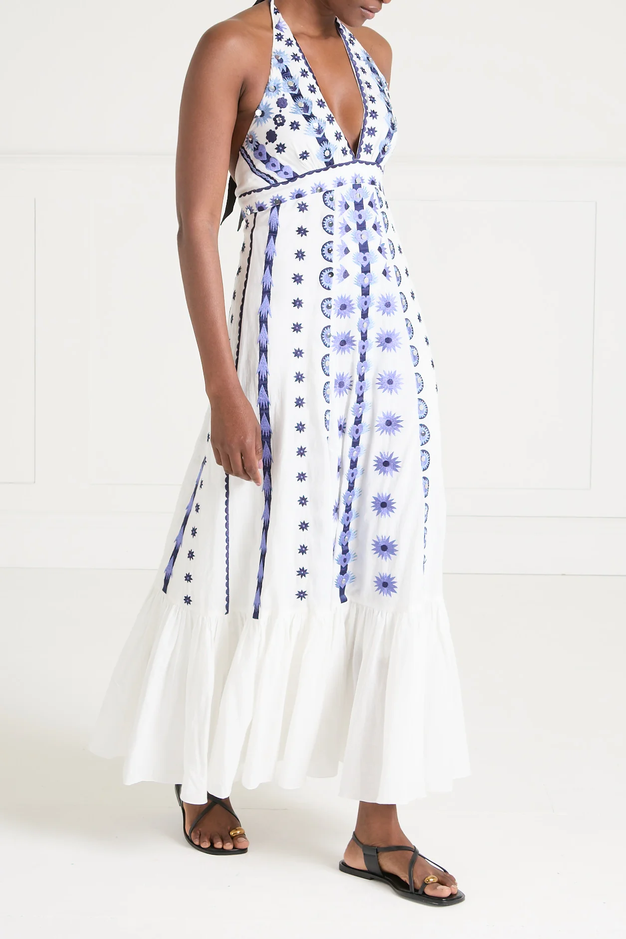 Edith Halter Dress - White & Blue - Image 3