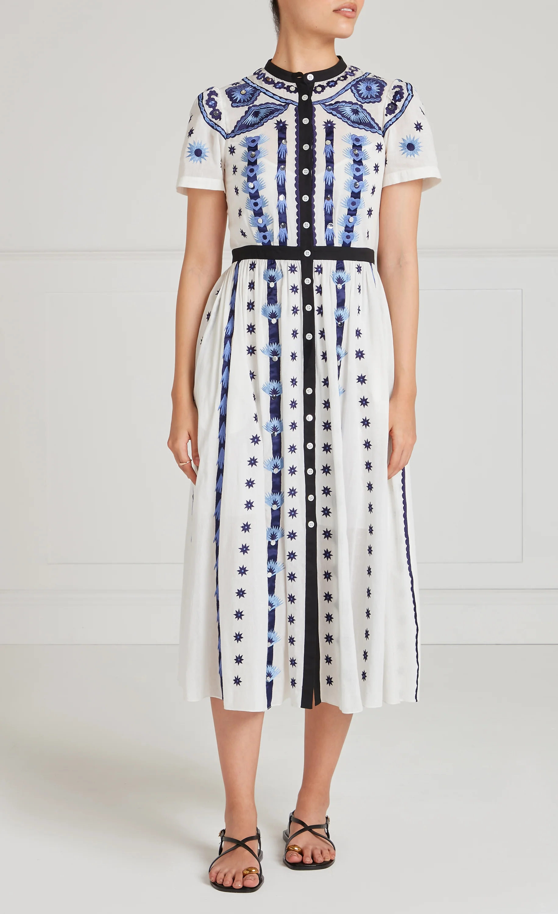 Edith Shirt Dress - White & Blue - Image 2