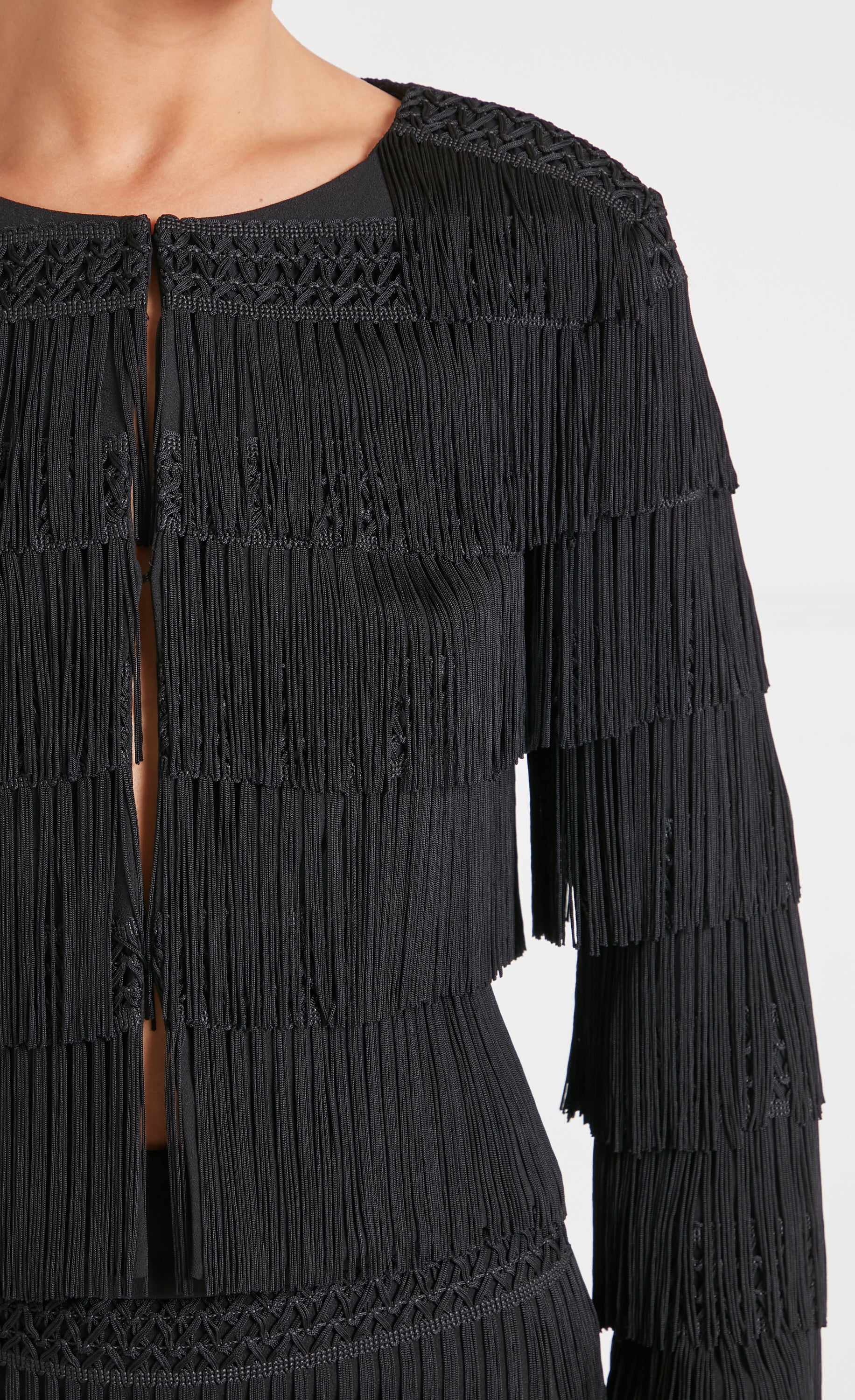 Fringe Cropped Jacket - Black - Image 5