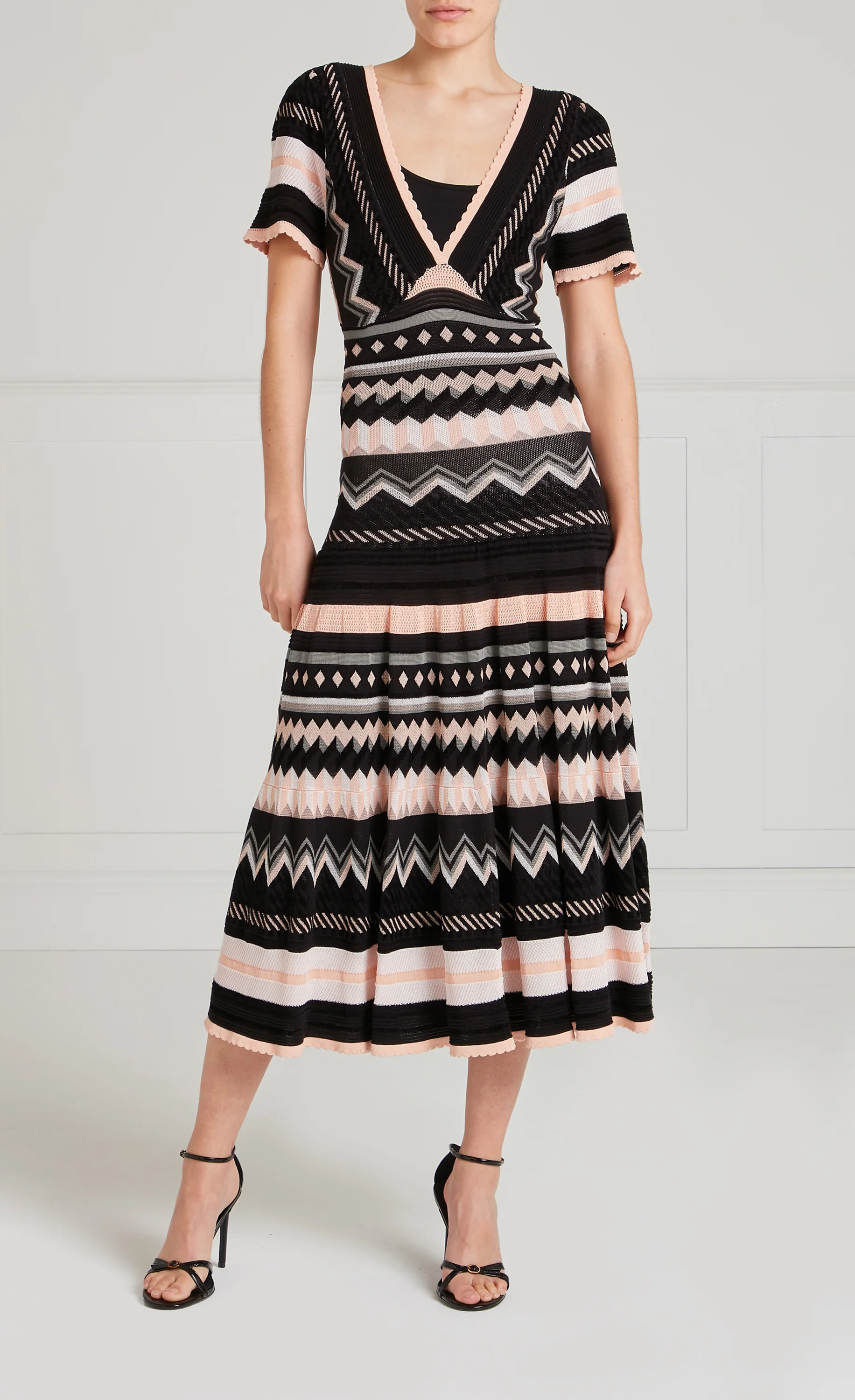 Meryl Knit V-Neck Dress - Pink & Black - Image 2