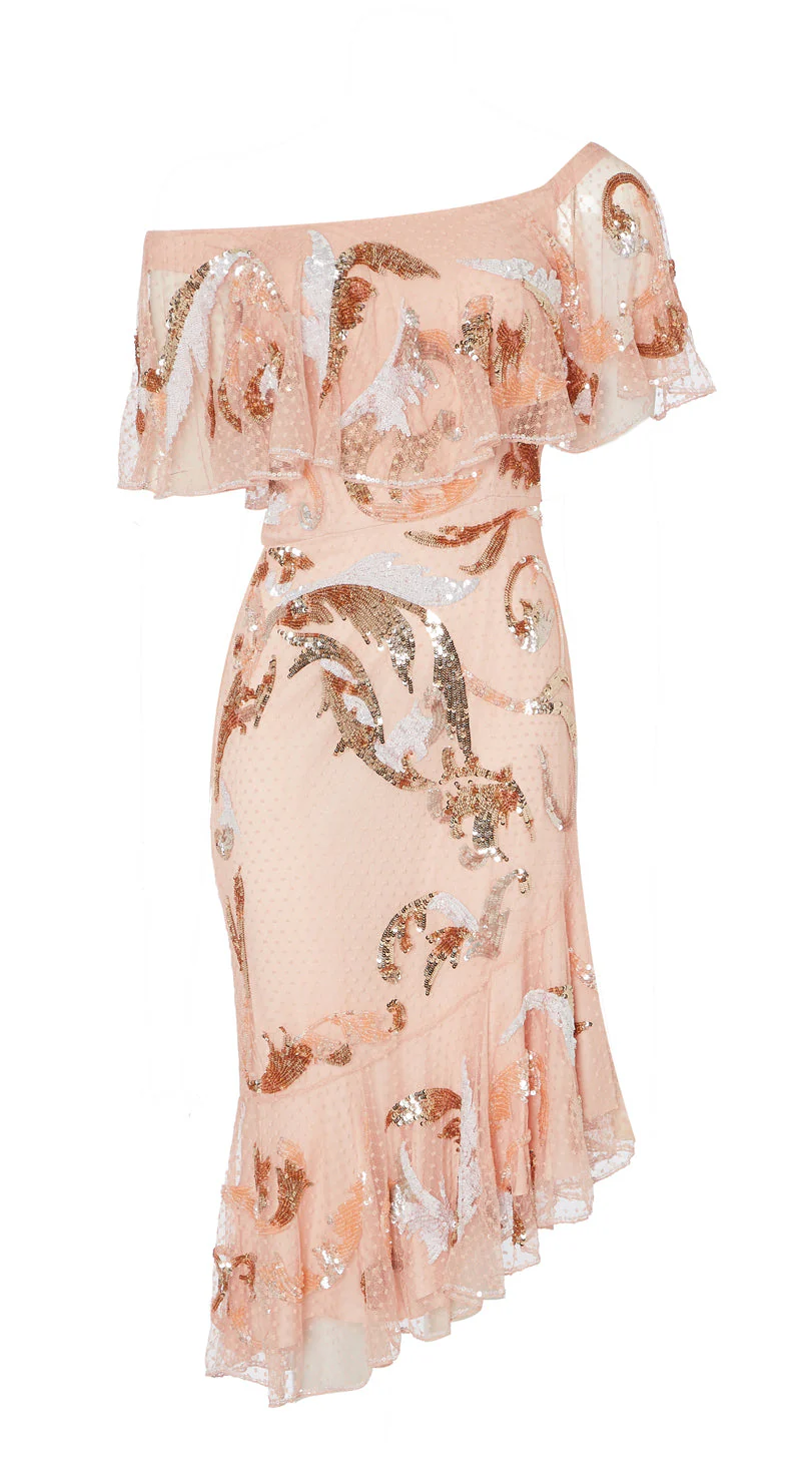 Novella Ruffle Dress - Rosewater