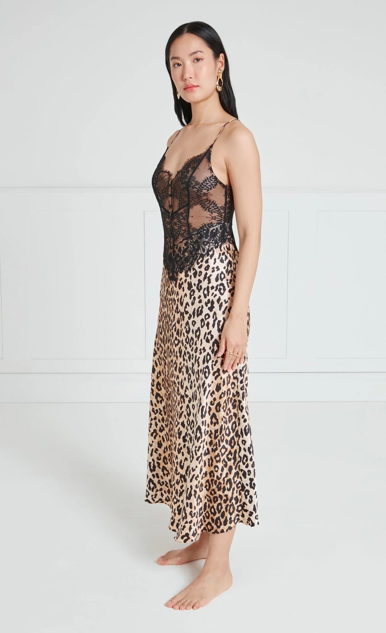 Nyx Slip Dress - Black & Leopard - Image 3