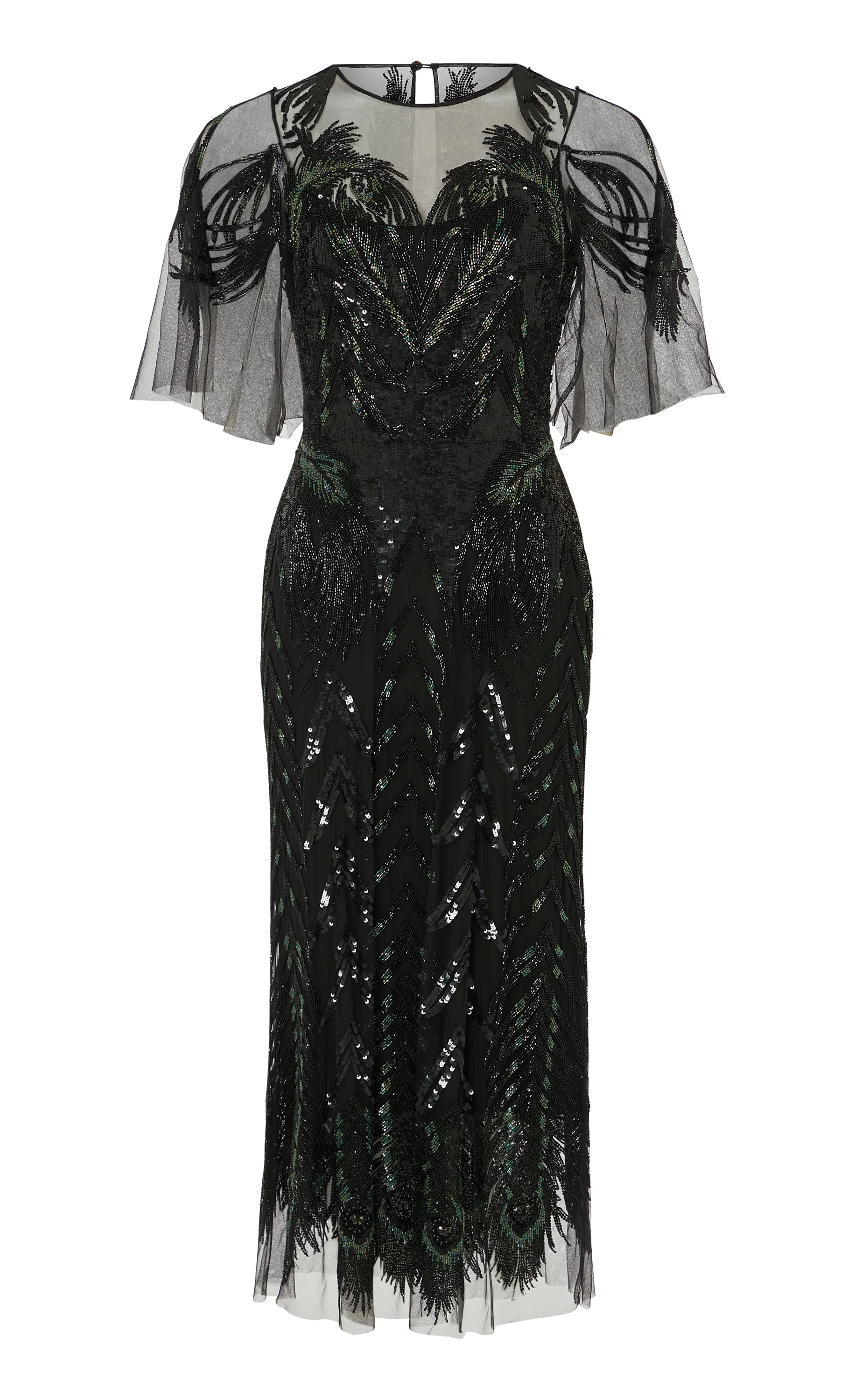 Peacock Midi Dress - Black